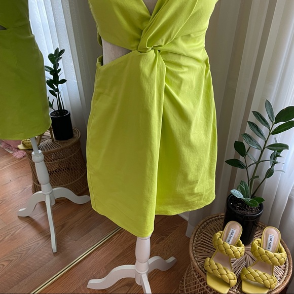 Zara Key Lime Cut Out Mini Dress Size L - Picture 5 of 11